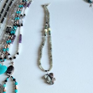 Natural Stone Frog Pendant Necklace With Hematite Labdorite Agate And Jade